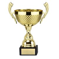 Turin Wide Wide Bodied Gold Presentation Cup With Handles and Marble Base 16.5cm (6 1/2