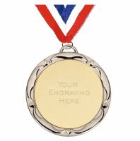 Target60 Tudor Rose Medal with red white and blue ribbon Silver 60mm