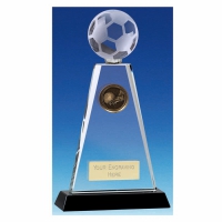 Trio Football Trophy Award Crystal Trophy - Clear/Black - 8 inch (20cm) - New 2018