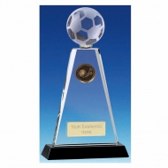Trio Football Trophy Award Crystal Trophy - Clear/Black - 9 inch (23cm) - New 2018