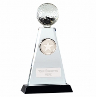 Trio Golf Trophy Award Crystal - Clear/Black - 8 inch (20cm) - New 2018
