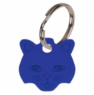 Cat face Blue Anodised Alum Tag Blue 23mm x 23mm